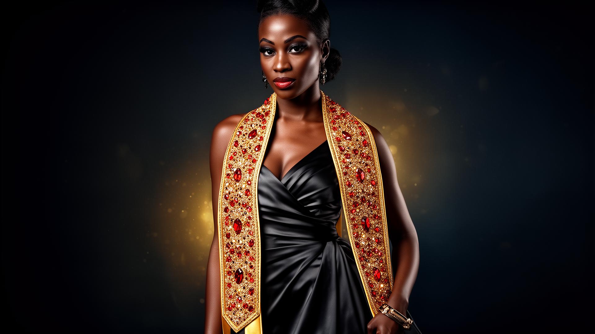 Custom embellished graduation stole on luxury satin gown